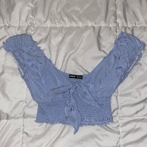 cropped off the shoulder top, slight front tie